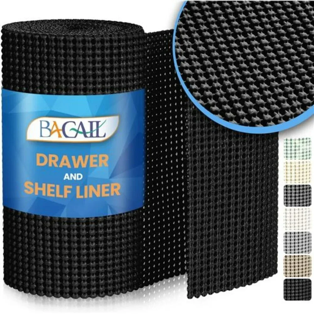 Black Non Slip Shelf Liner 12x10ft Kitchen Cabinet Drawer Liner Waterproof Durab